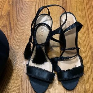 Schultz Black Tassel Tie up Block Heels 8.5